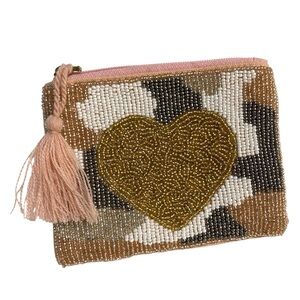 America & Beyond Bag Beaded Elegant Pink Woven Cosmetic Pouch